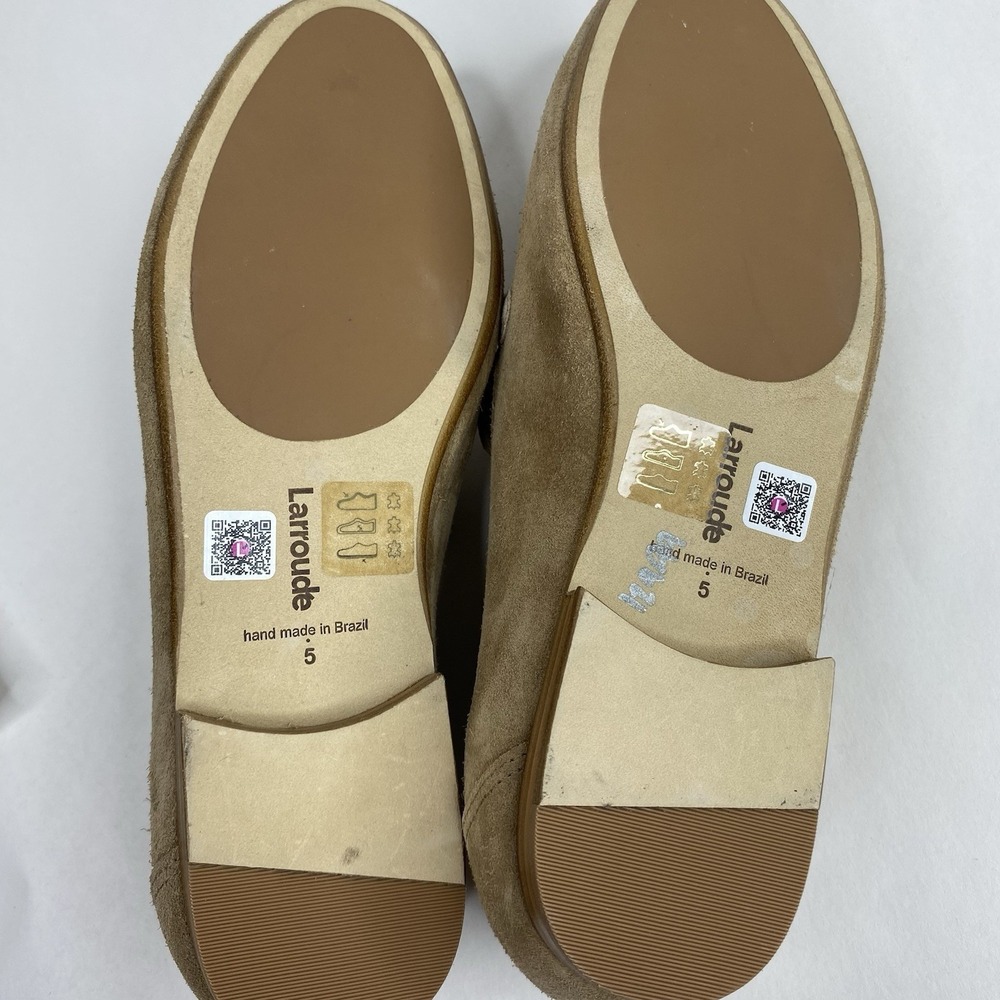 Larroude Suede Katherine Loafers Tan Gold Tone Bit Women's Size 5 Made in Brazil - Picture 14 of 15